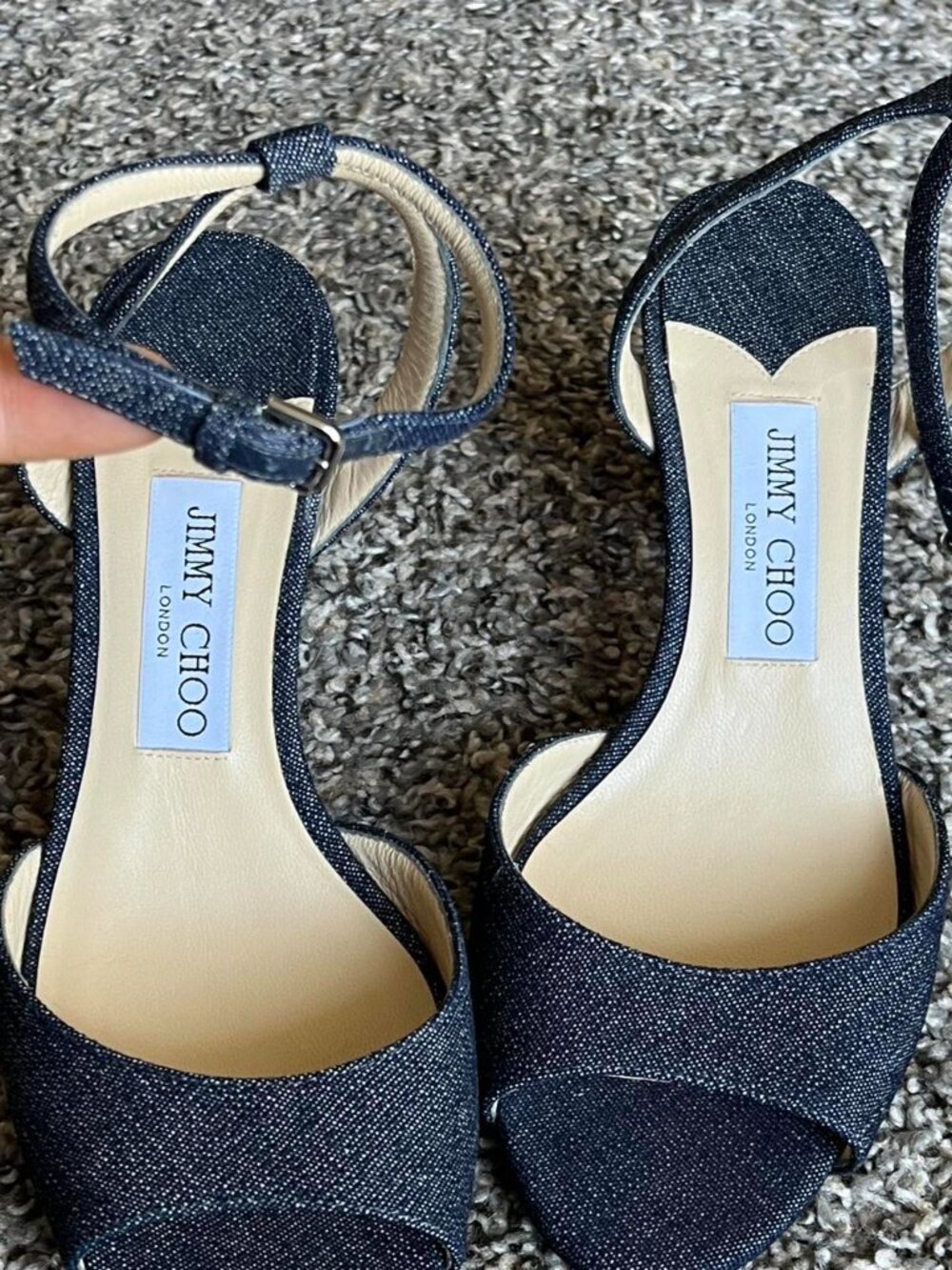 Jimmy Choo Miranda 65 Navy Denim Heels 38/US 7.5 Dainty Luxury Bridesmaid Chic - Picture 6 of 7